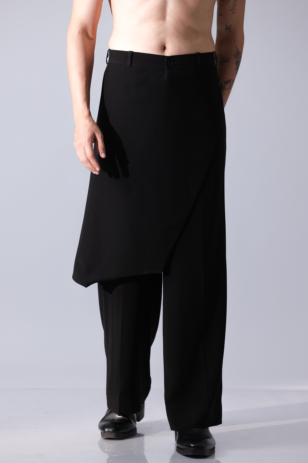 Black pants with side drape detailing