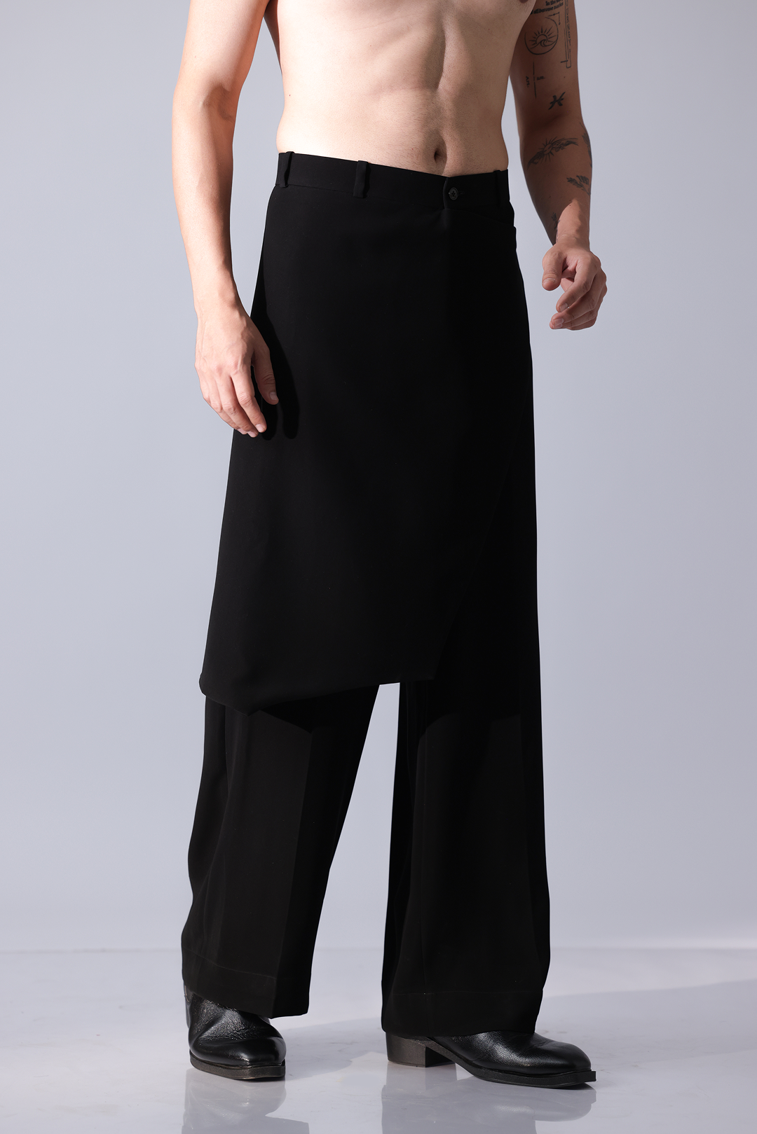 Black pants with side drape detailing