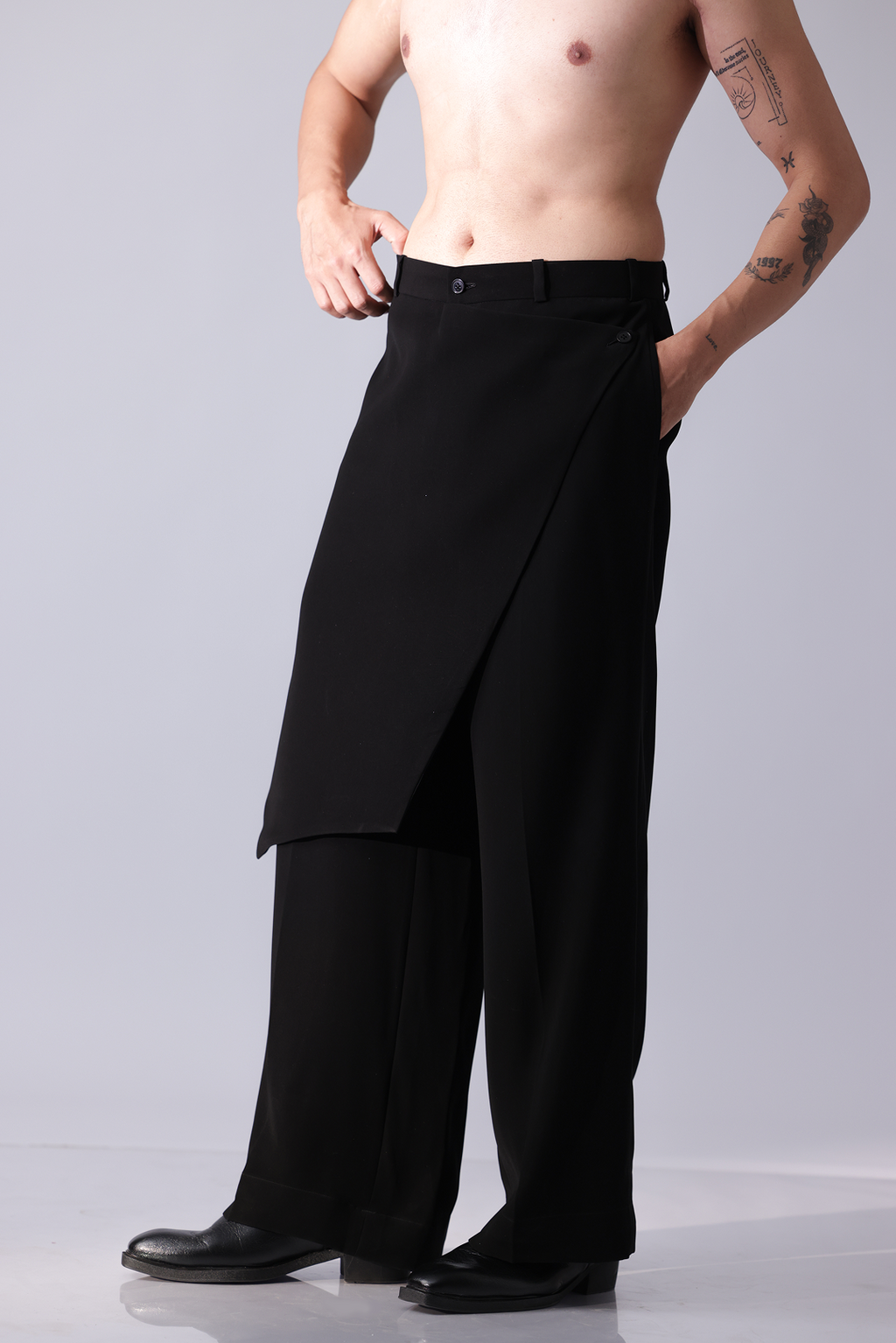 Black pants with side drape detailing