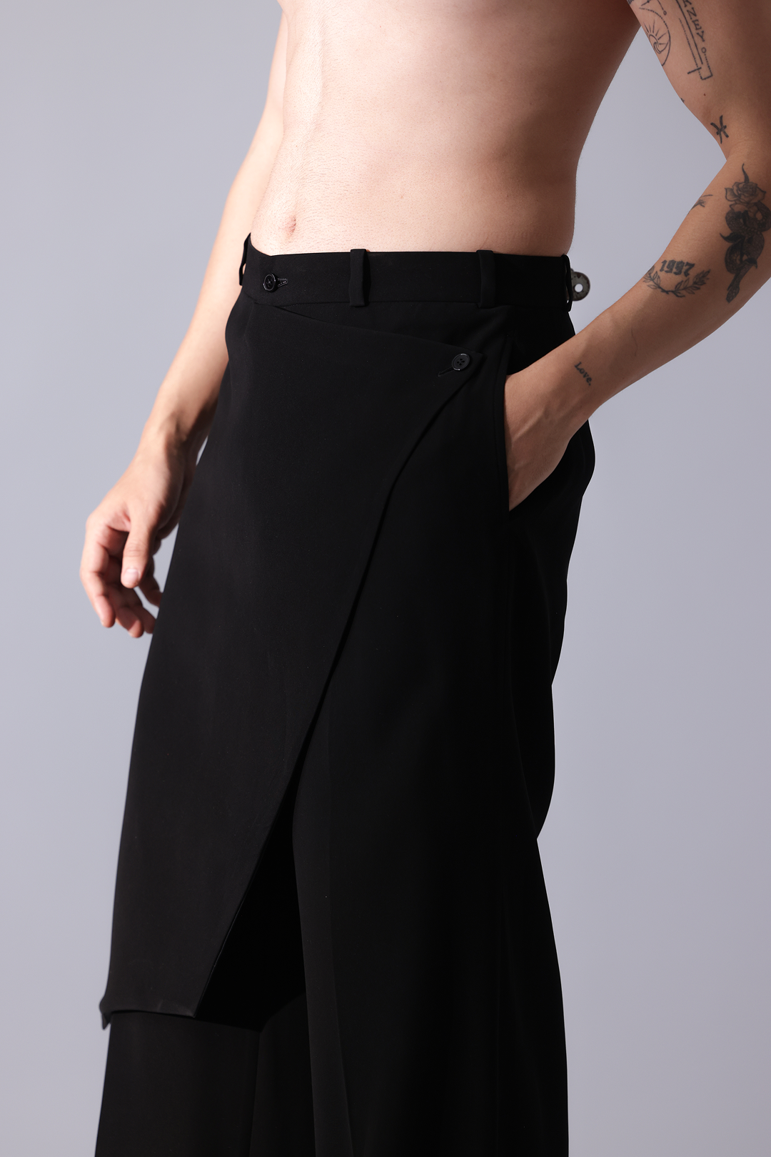 Black pants with side drape detailing