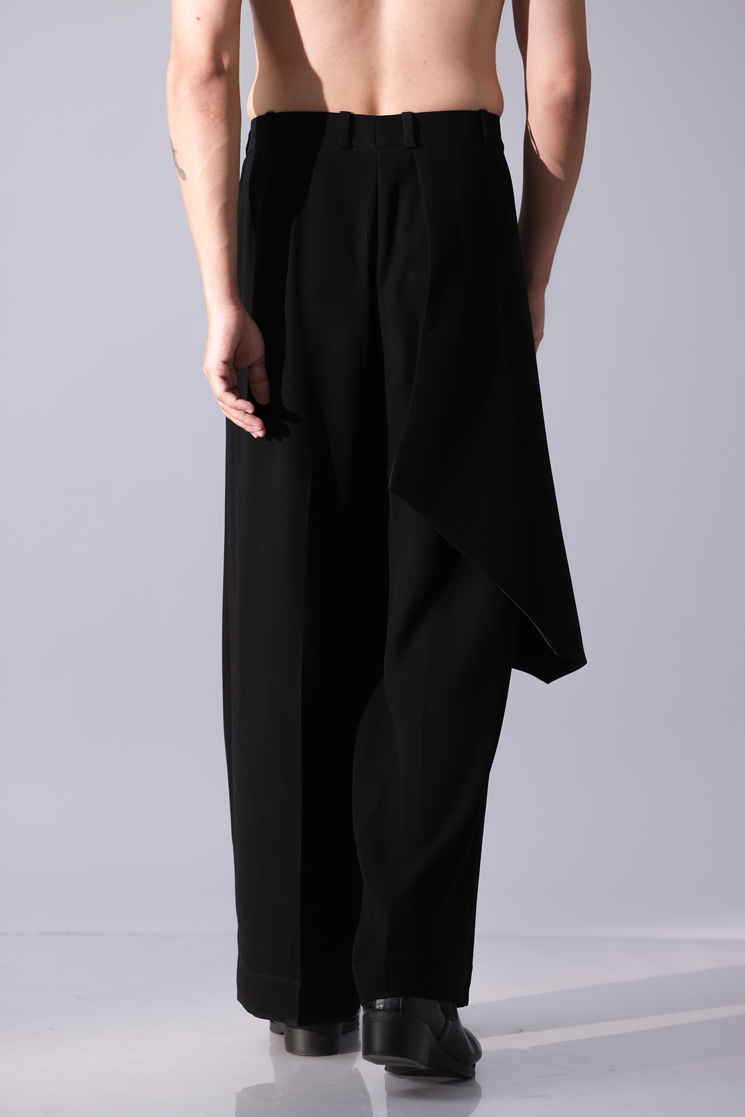 Black pants with side drape detailing