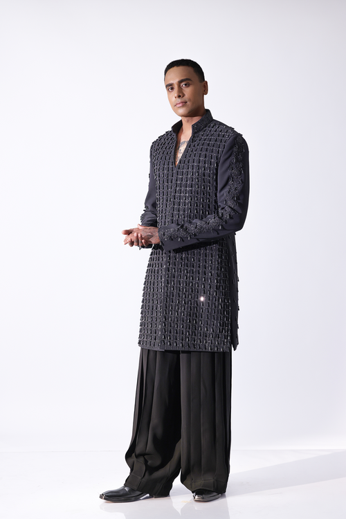 Black Checkered Bead Sherwani