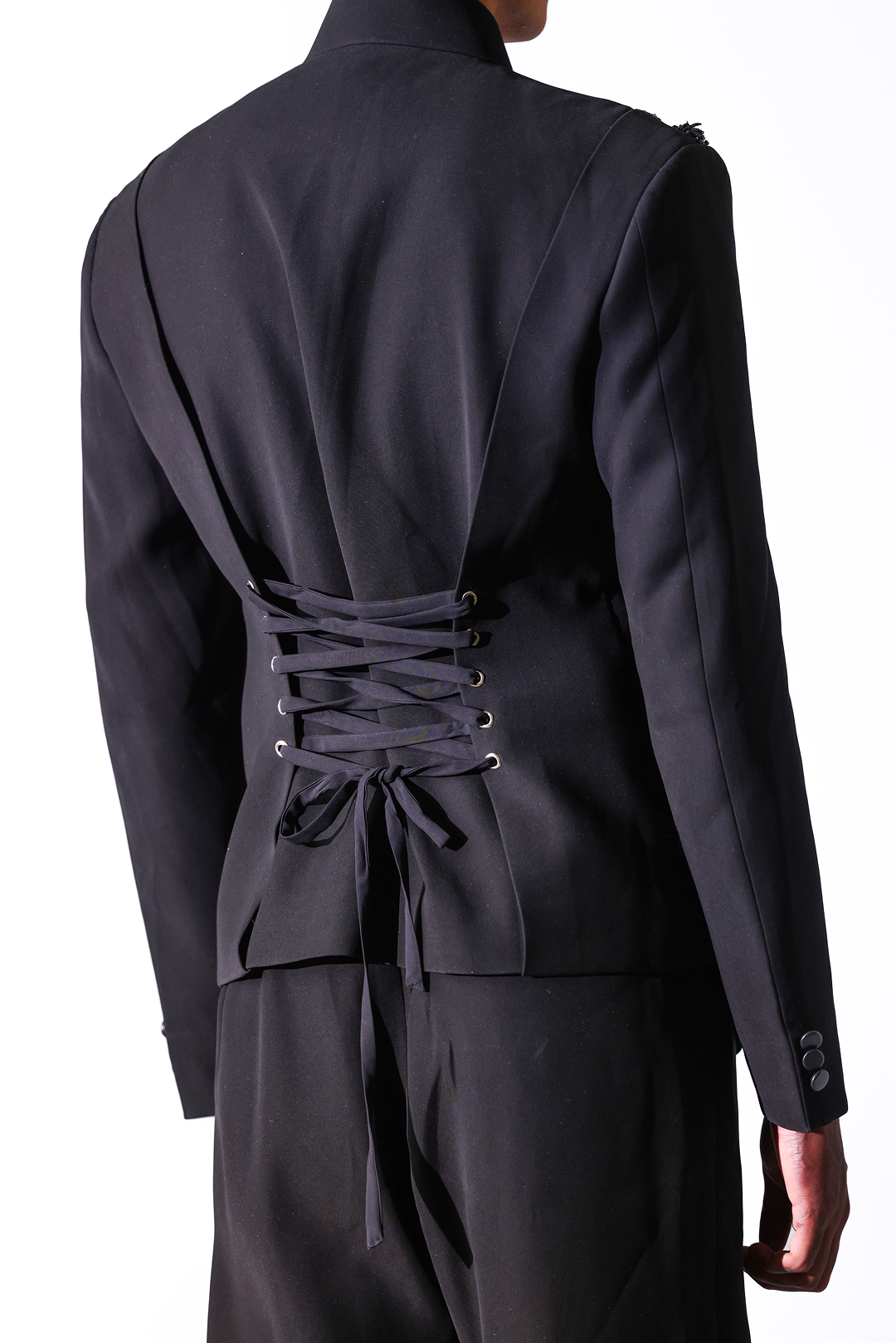 Black short bandhgala jacket in ornamental patterns