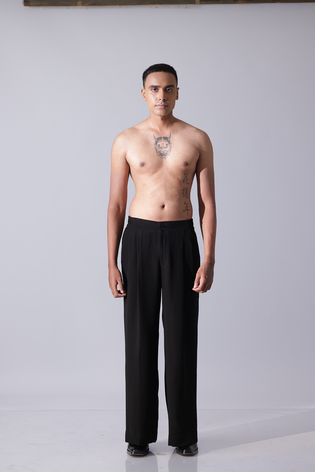 PANT - Black relax fit bell trousers with side elastic