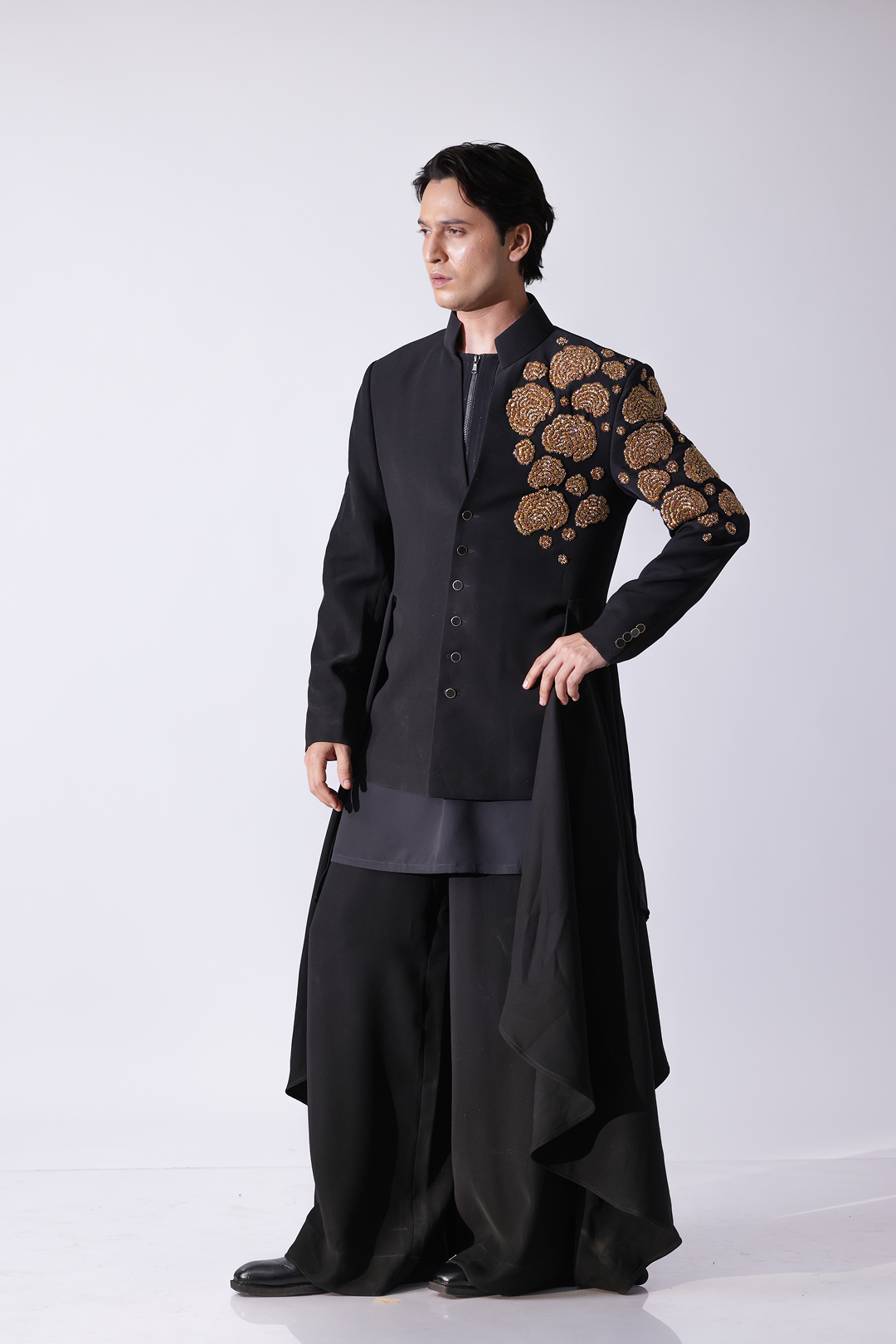 Black Bandgala with gold emroidery