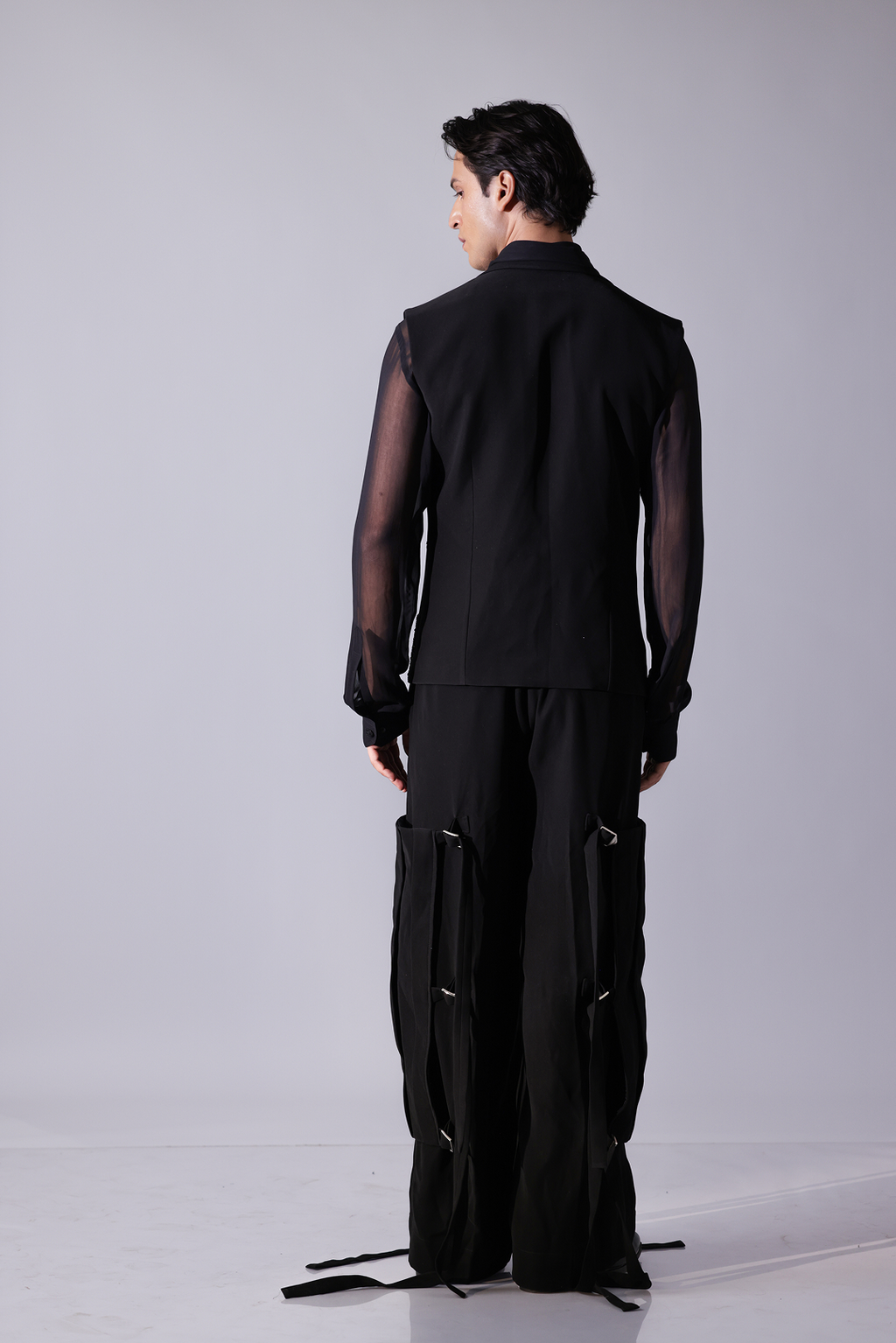 WAISTCOAT - Black waistcoat with tonal embellishment
