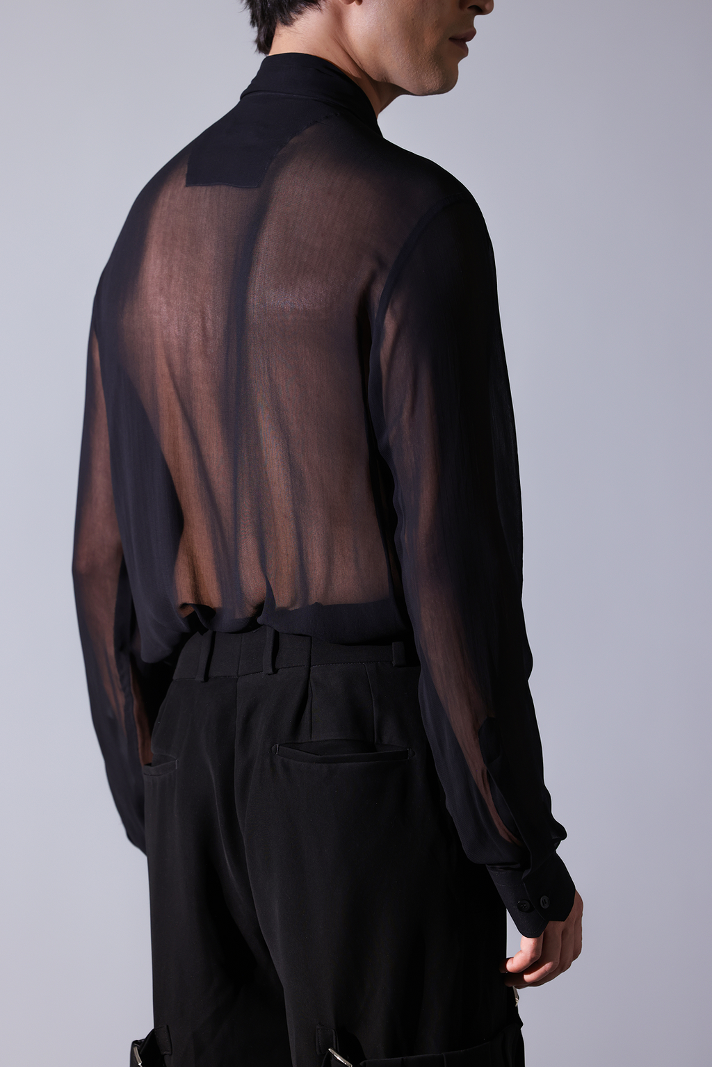 LONG BANDI - Black cupro round neck long bandi with full front self colou