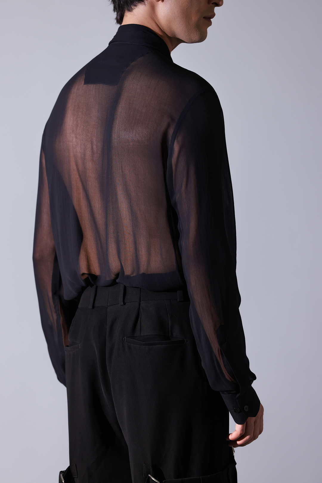LONG BANDI - Black cupro round neck long bandi with full front self colou