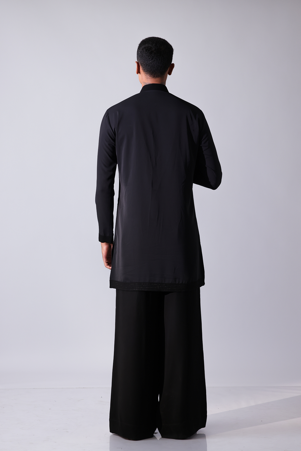 KURTA - Black sherwani style kurta with black stripe detailing