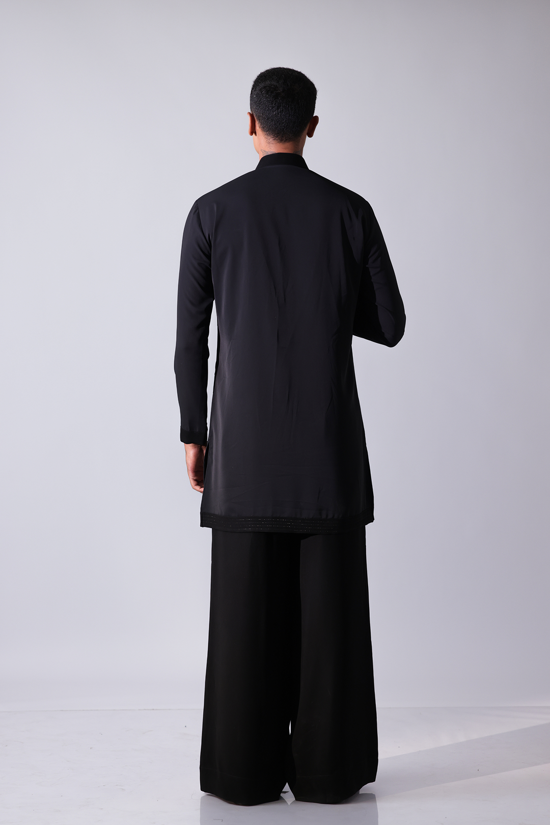 KURTA - Black sherwani style kurta with black stripe detailing