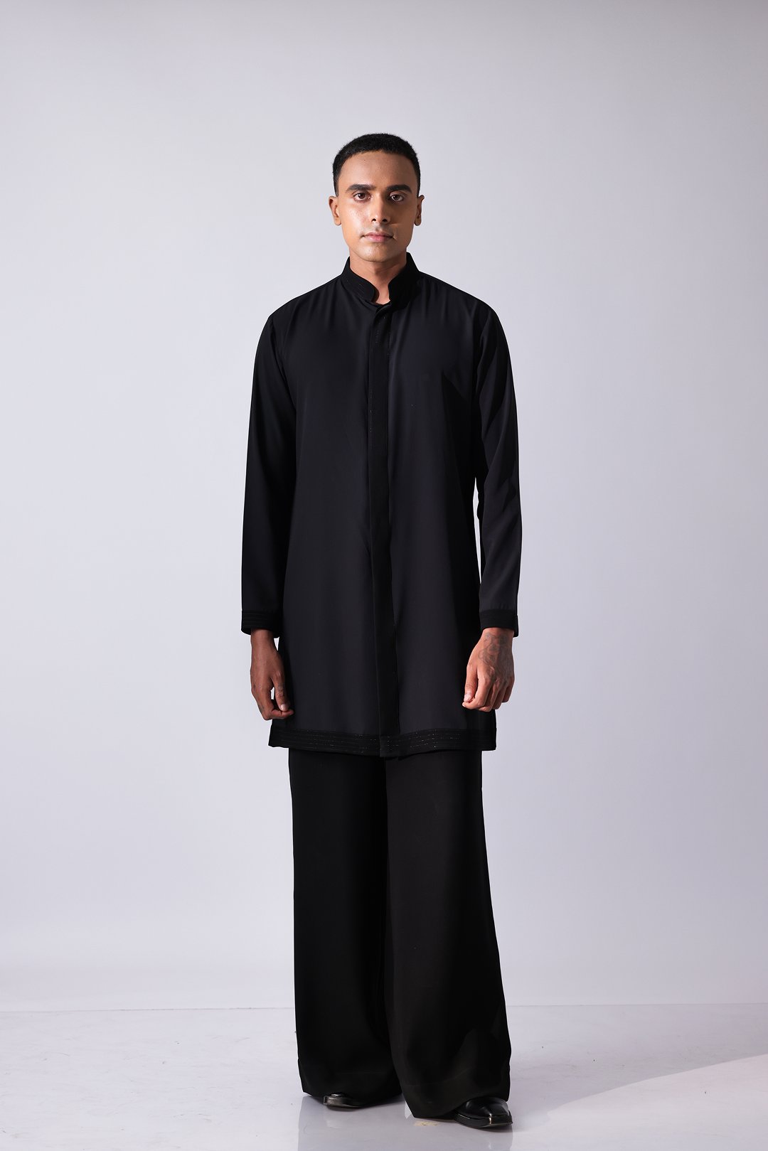KURTA - Black sherwani style kurta with black stripe detailing