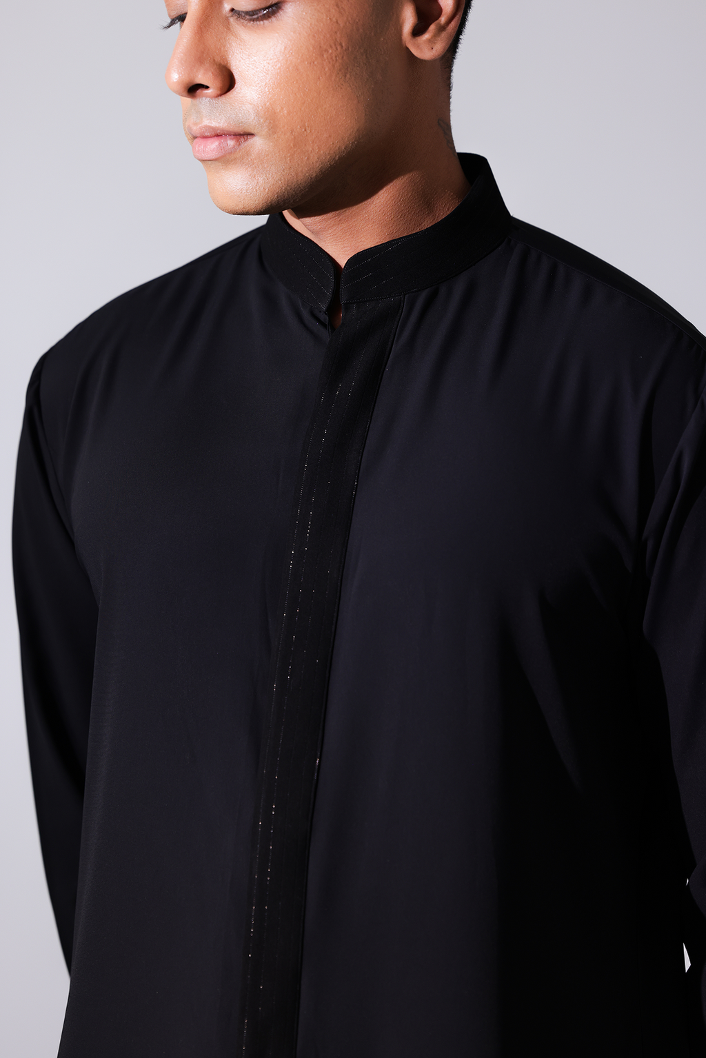 KURTA - Black sherwani style kurta with black stripe detailing