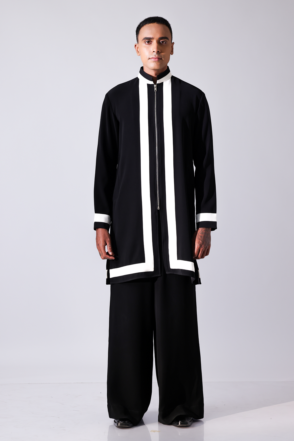 KURTA - Black zipper style kurta with white detailing