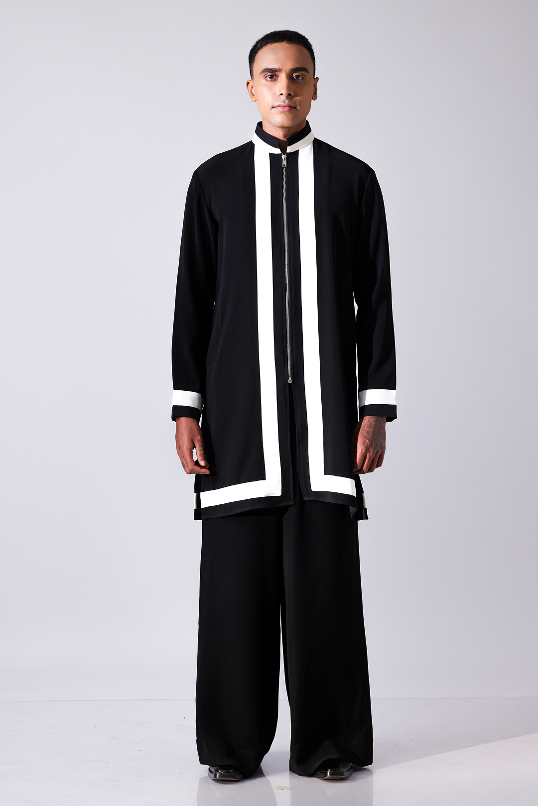 KURTA - Black zipper style kurta with white detailing