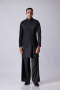 BANDI - Black button-hidden bandi jacket with tonal abstract bead em