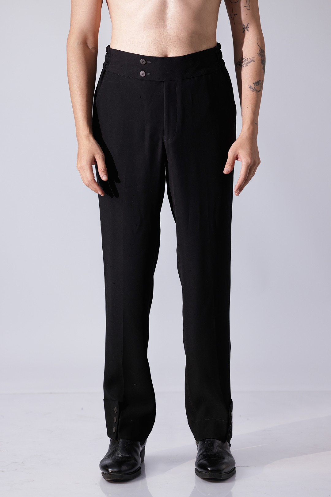 PANTS - Black relax fit trousers with side elastic