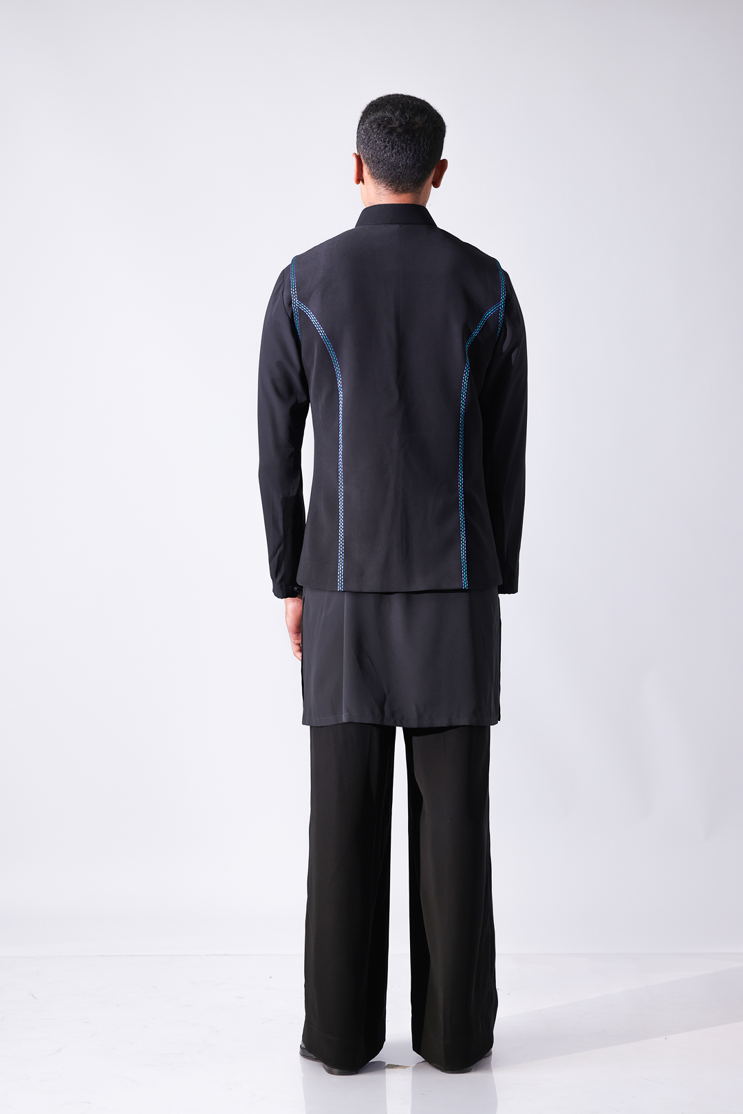 BANDI - Black bandi with blue floral embroidery