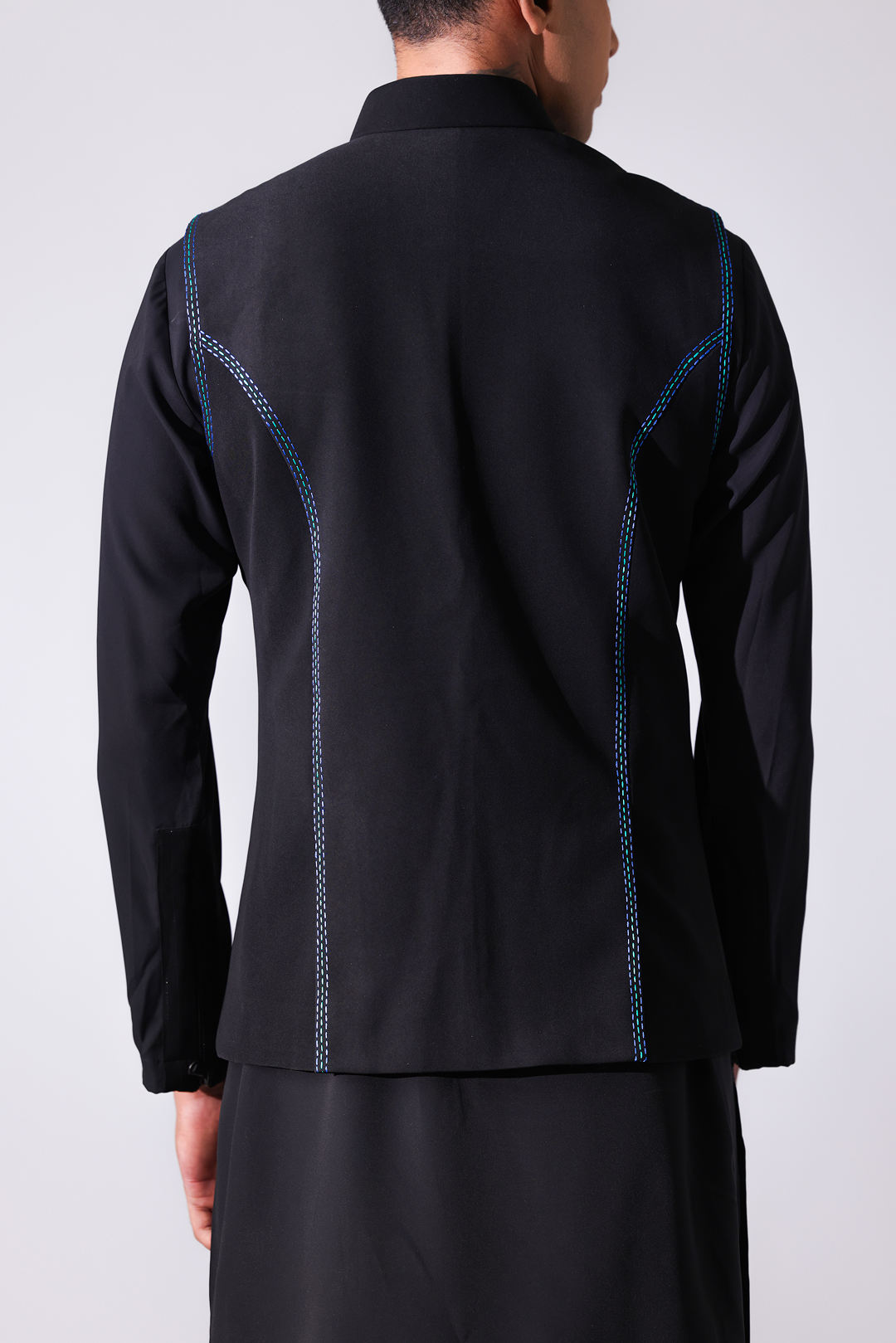 BANDI - Black bandi with blue floral embroidery
