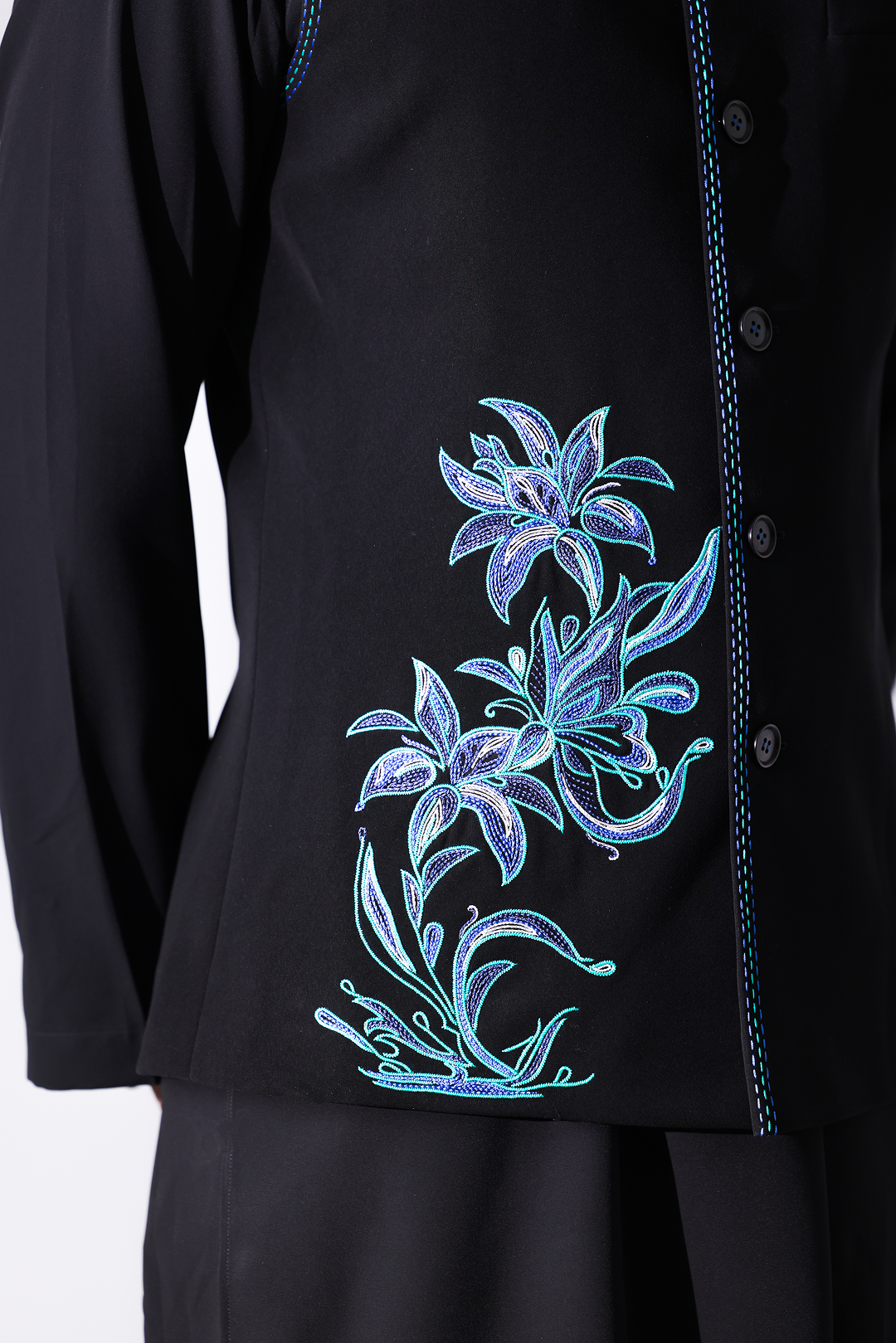 BANDI - Black bandi with blue floral embroidery