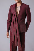 2PC SUIT - Maroon Statment Suit with a fluid pleated panel and gradient