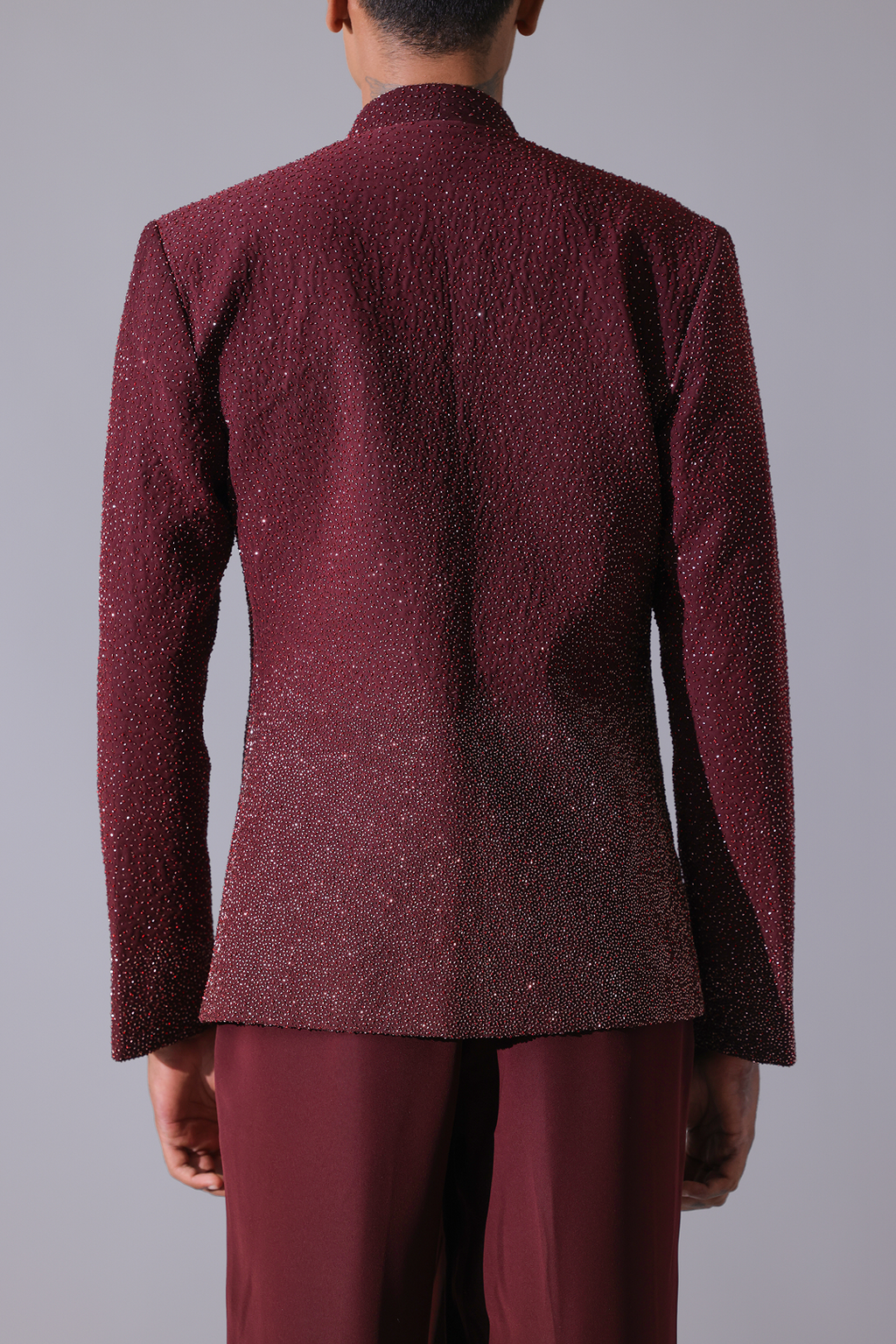 2PC SUIT - Maroon Statment Suit with a fluid pleated panel and gradient