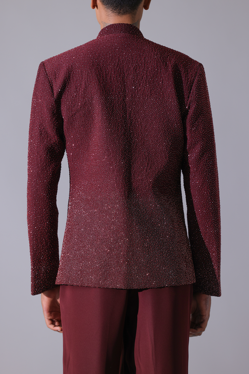 2PC SUIT - Maroon Statment Suit with a fluid pleated panel and gradient