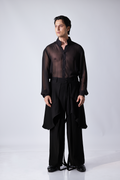 SHIRT - Black georgette chinese collar shirt