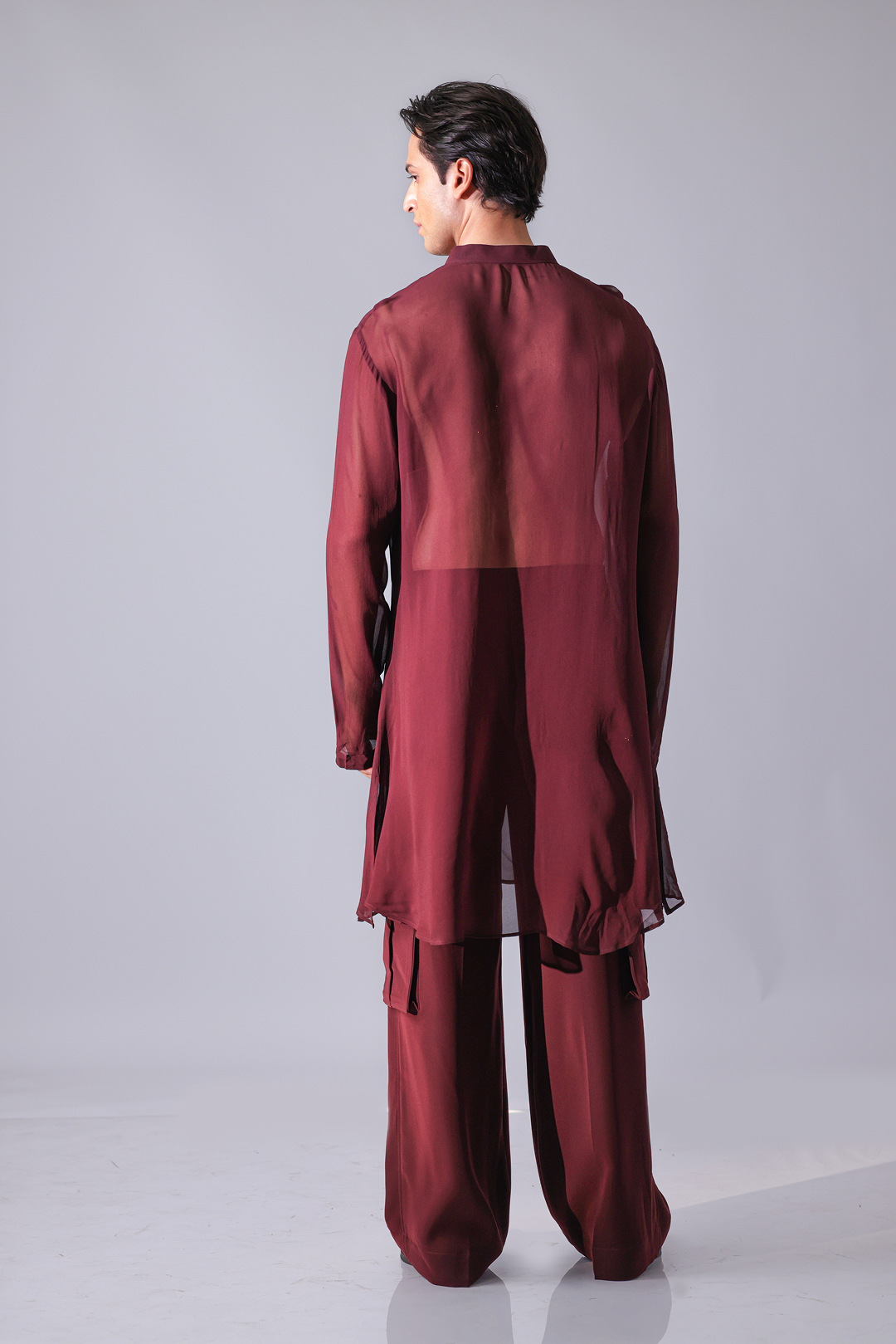 KURTA - Maroon Georgette v neck kurta