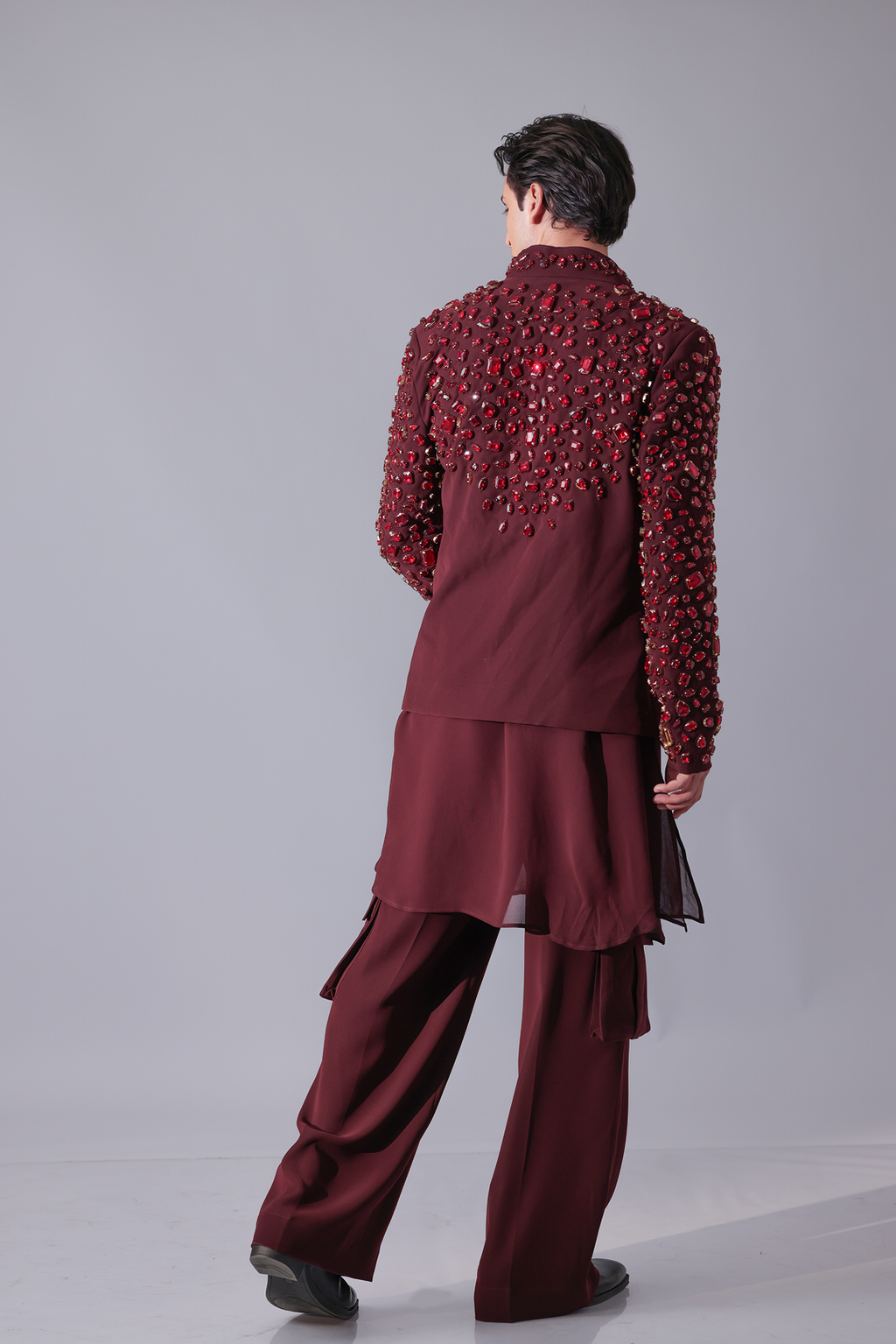COAT - Maroon open jacket with rhinestone detailing