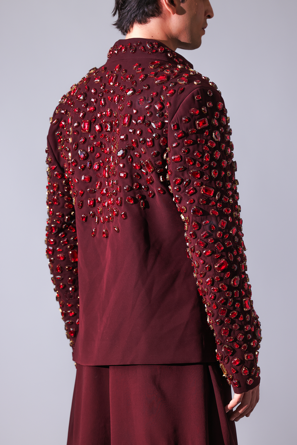 COAT - Maroon open jacket with rhinestone detailing